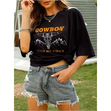 Mercoledi Siyah Oversize T-Shirt Take Me A Way Baskılı