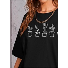 Mercoledi Kadın Kaktüs Baskılı Oversize T-Shirt