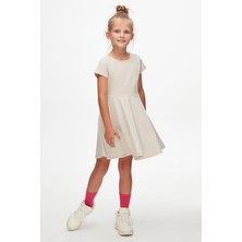 Taş Renkli Basic Kız Çocuk Kısa Kollu Elbise