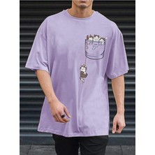 Mercoledi Rakun Cep Baskılı Oversize Erkek T-Shirt Salaş Boyfirend