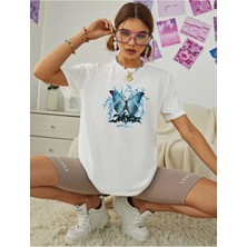 Mercoledi Kadın Sense Kelebek Baskılı Oversize T-Shirt