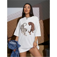 Mercoledi Oversize T-Shirt Tiger Baskılı