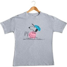 Mercoledi Gri Oversize Baskılı T-Shirt