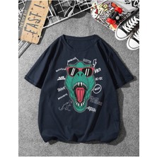 Mercoledi Unisex Dinozor Baskılı Oversize T-Shirt