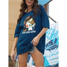 Mercoledi Saks Oversize T-Shirt Coffee Baskılı
