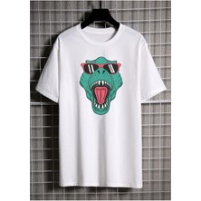 Mercoledi Unisex Dinozor Baskılı Oversize T-Shirt