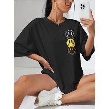 Mercoledi Smile Baskılı Kadın Oversize Salaş T-Shirt Boyfirend