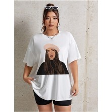Brown Hair Woman Baskılı Kadın Oversize Beyaz Salas T-Shirt Boyfriend