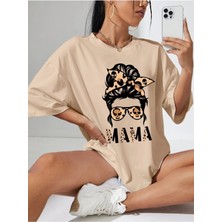 Mama Leopar Baskılı Oversize T-Shirt Salaş Boyfirend
