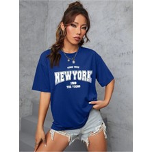 New York 1968 Baskılı Kadın Oversize Salas T-Shirt Boyfriend
