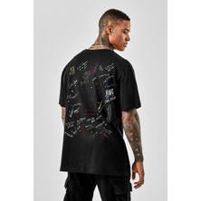 Mercoledi Oversize Cool Dude Baskılı Siyah Tshirt