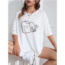 Tea Shırt Baskılı Beyaz Oversize T-Shirt Salaş Boyfirend