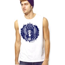 Rock&Roll Kızılderili Kız Beyaz Kolsuz Erkek T-Shirt