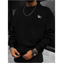Mercoledi Akrep Baskılı Bisiklet Yaka Ünisex Siyah Oversize Sweatshirt