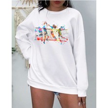 Mercoledi Milli Voleybol Takımı Vargas Filenin Sultanları Bisiklet Yaka Beyaz Ünisex Oversize Sweatshirt