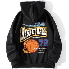 Mercoledi Basketball 76 Baskılı Ünisex Kapüşonlu Oversize Sweatshirt