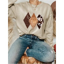 Mercoledi Unisex Bisiklet Yaka Baskılı Oversize Kesim Sweatshirt