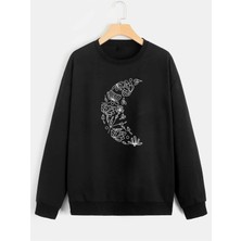 Mercoledi Siyah Ay Işığı Baskılı Oversize Sweatshirt