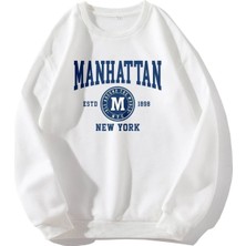 Mercoledi Manhattan Baskılı Bisiklet Yaka Ünisex Oversize Sweatshirt