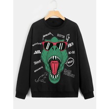 Mercoledi Unisex Oversize Dinozor Baskılı Sweatshirt