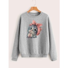 Mercoledi  Sevimli Kedi Baskılı Oversize Sweatshirt