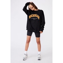 Mercoledi Michigan Baskılı  Oversize Sweatshirt