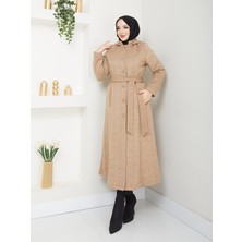 Doque Kışlık Kadın Kaban Yünlü Kalın Kaşe Düğmeli Kapşonlu 57050