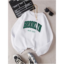 Mercoledi Brooklyn New York Baskılı Bisiklet Yaka Ünisex Oversize Sweatshirt
