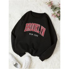 Mercoledi Brooklyn New York Baskılı Bisiklet Yaka Ünisex Oversize Sweatshirt