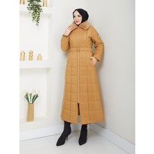 Doque Araboy 125 cm Tesettür Şişme Kapitone Kadın Kışlık Kaban Kürklü 67032