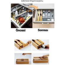 2 Bölmeli Bambu Organizer Streç ve Folyo Kesici Bambu Streçlik ve Folyo Kesici
