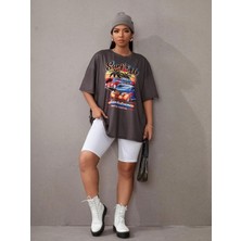 Mercoledi Füme Oversize T-Shirt Surf's Up Baskılı