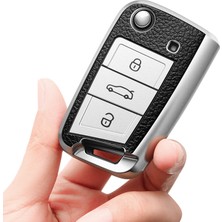 Sadece Gümüş Anahtarlık Volkswagen Vw Golf 7 Mk7 Seat Ibiza Leon Skoda Octavia Uzaktan Kumanda Kılıfı Tiguan Ateca Anahtar Kılıfı - Deri+Tpu Araba Anahtarı Kılıfı (Yurt Dışından)