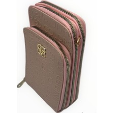 Desingshop Kadın Deri Telefon Bölmeli Çapraz Ayarlanabilir Çok Kullanışlı Askılı Cüzdan Bej Çanta