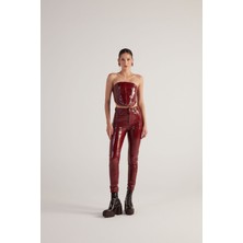 Holly Lolly Yüksek Bel Rugan Deri Bria Pantolon Bordo