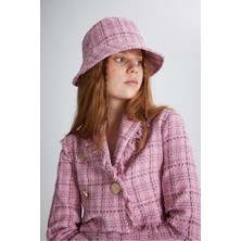 Holly Lolly Tüvit Kumaş Logolu Bucket Tweed Şapka Pembe