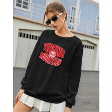 Mercoledi Kadın Oversize Siyah Virginia Baskılı Sweatshirt