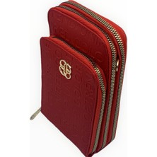 Desingshop Kadın Deri Telefon Bölmeli Çapraz Ayarlanabilir Çok Kullanışlı Askılı Cüzdan Kırmızı Çanta