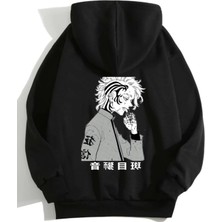 Mercoledi Siyah Anime Baskılı Sweatshirt Kapüşonlu Kangru Cep Oversize