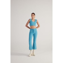 Holly Lolly Tüvit Kumaş Crop Tweed Büstiyer Mavi