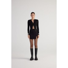 Holly Lolly Kadın Siyah Yırtmaçlı Mini Boy Panky Etek %65 Pamuk %35 Polyester XS Beden