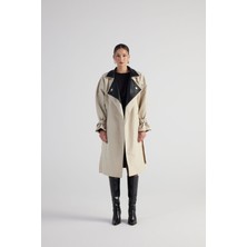 Holly Lolly Kadın Bej Standart Oversize Kapüşonlu Eye Unisex Sweat