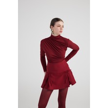 Holly Lolly Drape Detaylı Balıkçı Yaka Fables Bluz Bordo