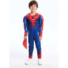 Lifeformoda Erkek Çocuk Spiderman Kostümü Kaslı Maskeli Örümcek Adam Kostümü Parti Kıyafeti