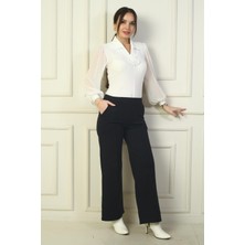 Kadın Beli Lastikli Yandan Cepli Çımalı Bol Paça Çelik Pantolon