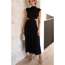 Zhuxi Shop B Siyah Stil M Boyutu Kadın Bahar Yaz Cepler Uzun Maxi Elbise Düz Renk Moda Kolsuz Kesik Sırt Dekolteli Tatlı Zarif Rahat Elbise Vestido (Yurt Dışından)