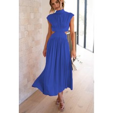 Zhuxi Shop B Siyah Stil M Boyutu Kadın Bahar Yaz Cepler Uzun Maxi Elbise Düz Renk Moda Kolsuz Kesik Sırt Dekolteli Tatlı Zarif Rahat Elbise Vestido (Yurt Dışından)