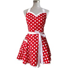 Zhuxi Shop B Kırmızı Stil Tek Boyut Sevimli Kalpli Kırmızı Retro Mutfak Önlük Kadın Kız Pamuklu Noktalı Pişirme Kuaför Önlüğü Vintage Önlük Elbise Su Geçirmez (Yurt Dışından)