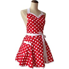 Zhuxi Shop B Kırmızı Stil Tek Boyut Sevimli Kalpli Kırmızı Retro Mutfak Önlük Kadın Kız Pamuklu Noktalı Pişirme Kuaför Önlüğü Vintage Önlük Elbise Su Geçirmez (Yurt Dışından)