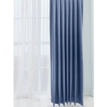 Cortibo Alaska Keten Fon Perde Indigo Tek Kanat (Pilesiz)